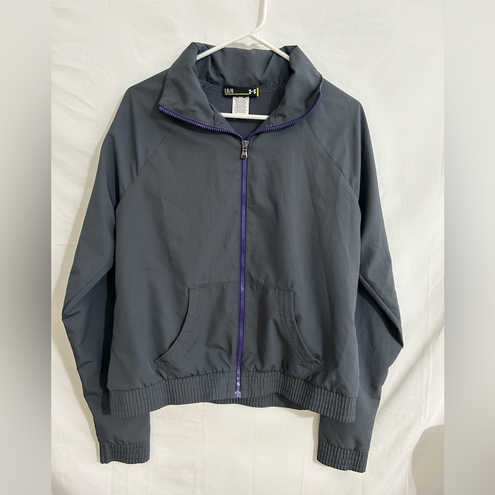 Under Armour Gray Purple Mesh Lined Windbreaker Track Jacket Womens Large‎